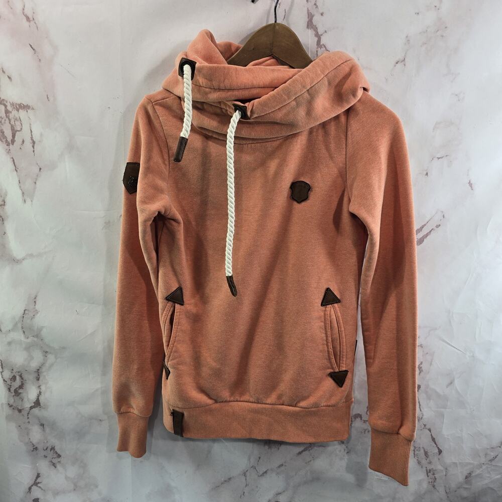 Naketano Hoodie Womens Small Orange Peach Sweatshirt Rope Heavyweight